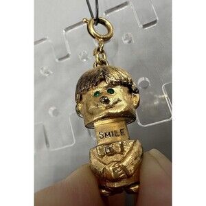 Monet Articulated Boy Pull For Smile W Rhinestone Eyes Charm Vintage Gold Tone!